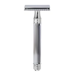 Edwin Jagger Safety Razor Chrome Plated Long Handle with Indented Lines DEL89LI14BL Closed Comb